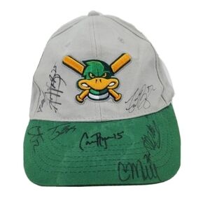 MADISON Mallards Ball Cap Gray Grn Signed Snapback 1-Sz Hat Ten Autographs Logo
